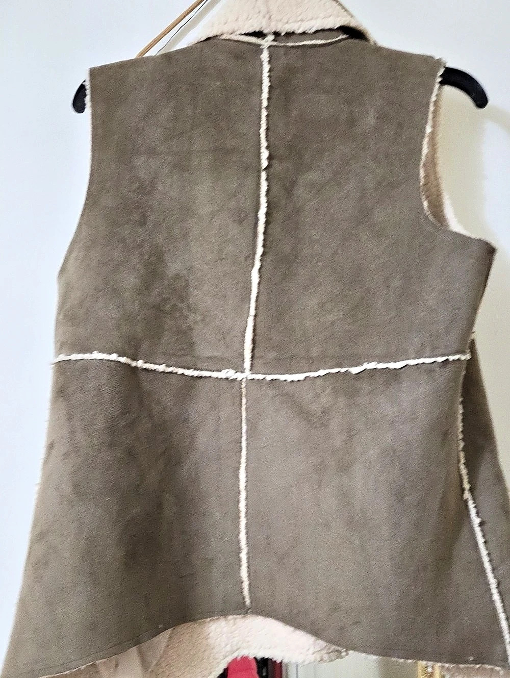 JACK Back in Time Faux Suede and Shearling Vest Brown & Cream